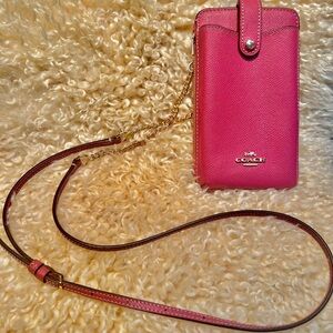 COACH C6884 Rouge Crossgrain Leather North/South Phone Crossbody, Gold Hardware